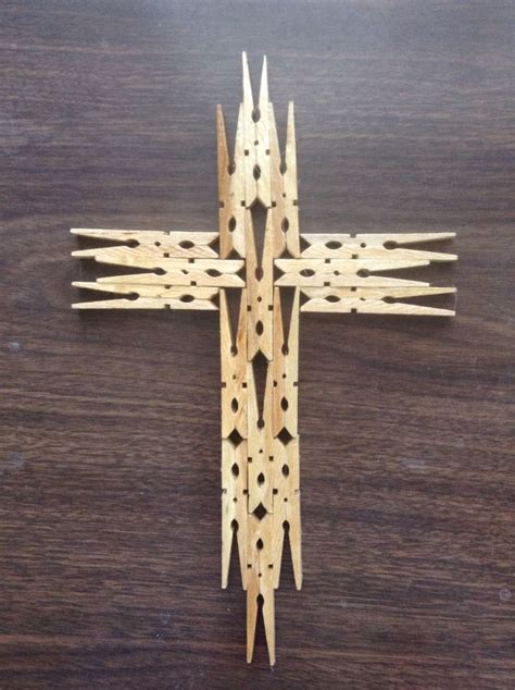 I Made This Cross Out Of Clothespins Clothespin Cross Cross Wall