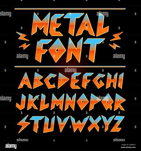 Vintage 80s Heavy Metal Font Collection Set Vector Cartoon Character