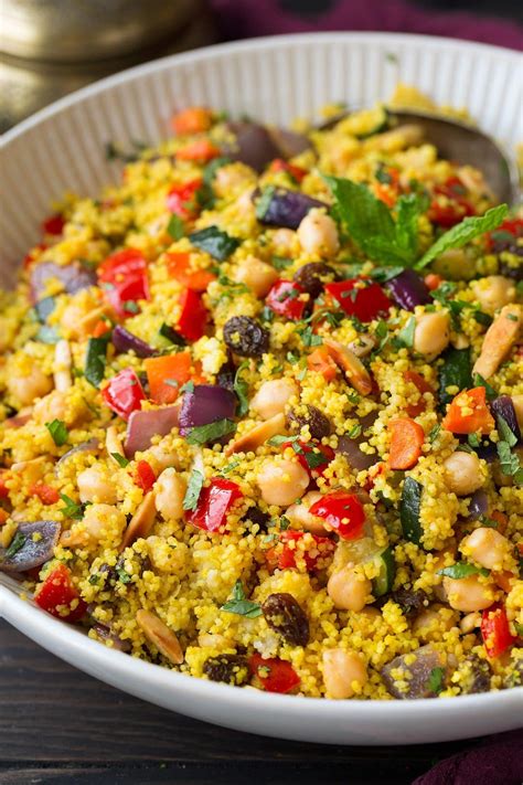 Moroccan Couscous With Roasted Vegetables Chick Peas And Almonds