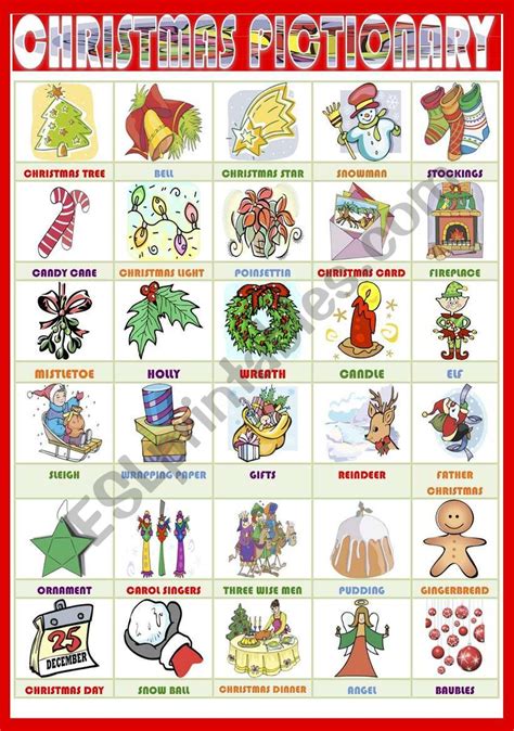 Christmas Pictionary Esl Worksheet By Nuria08