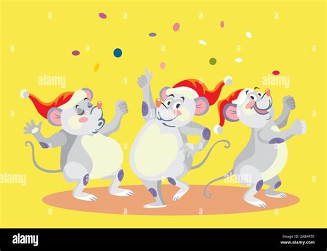 Vector Illustration Of Three Cute Dancing Mouse Characters Vector