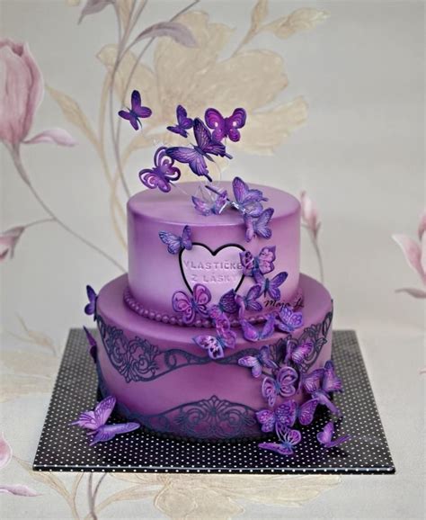 Deep Purple Butterflies Birthday Cake With Flowers Purple Cakes