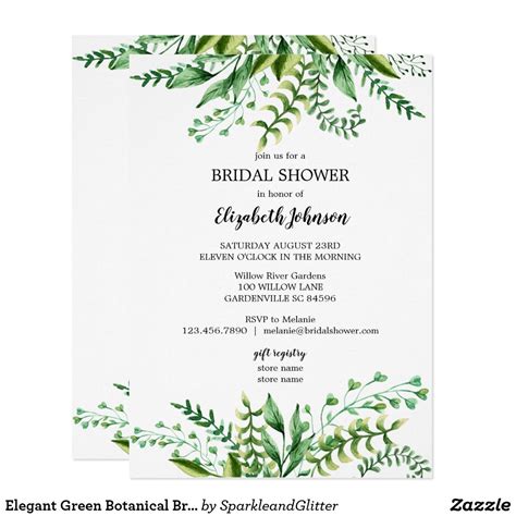 Elegant Green Botanical Bridal Shower Invitation Bridal