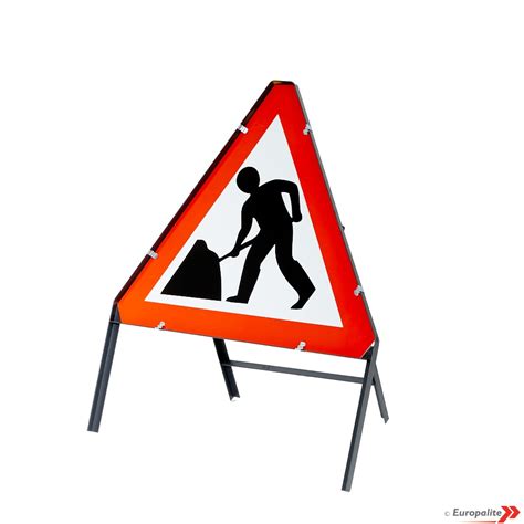 Men At Work Triangular Uk Temporary Road Sign Metal Frame