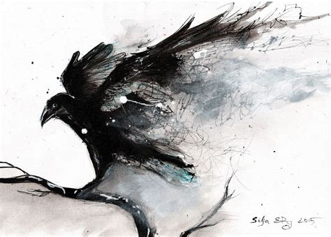 Abstract Raven Painting Bird Art Print Ink Art Raven Art