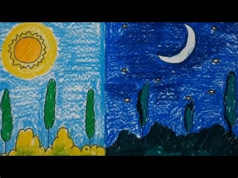 How to draw Day and Night/Day and Night Drawing/Easy Day and Night