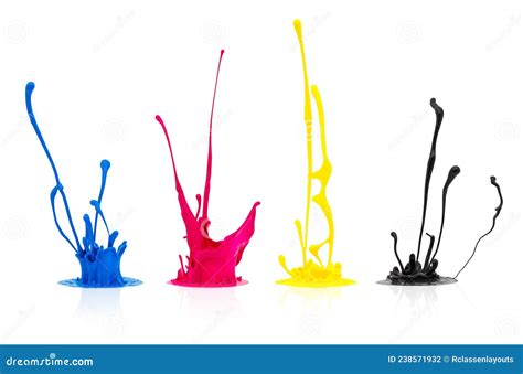 Cmyk Paint Splashing Isolated On White Stock Photo Image Of Cutout