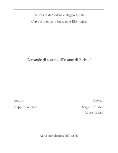 Domande Di Teoria Degli Esami Di Fisica 2 Prove Desame Di Fisica