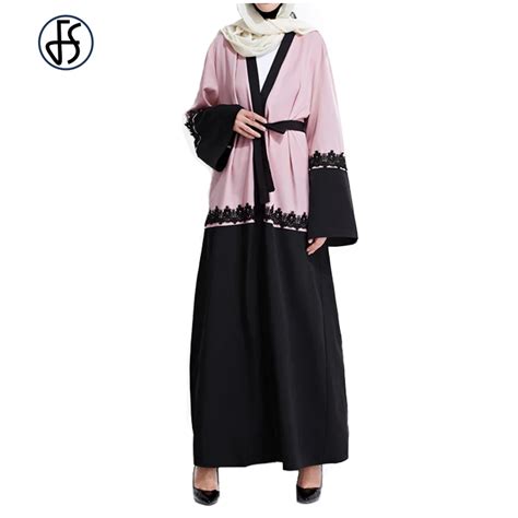 fs plus size 2017 adult lace emboridery contrast color robe musulmane turkish abaya muslim dress