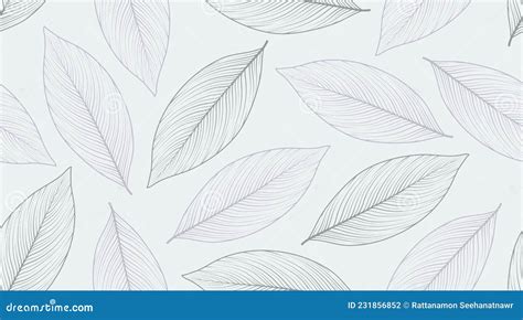 Seamless Abstract Grey Leaves Pattern On White Background Hand Drawn