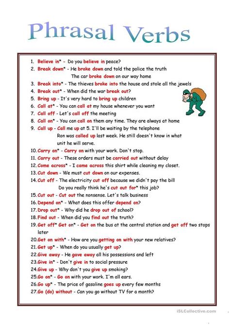 53 Phrasal Verbs Rules Exercises English ESL Worksheets For