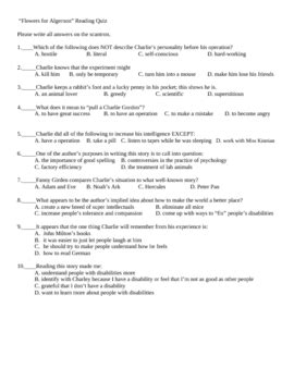 Since 2001, the american library association has posed the top ten most frequently challenged books per year on their website. Flowers For Algernon MC Reading Quiz by diane kampf | TpT