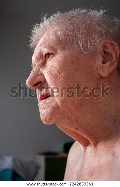 Close Naked Wrinkled Old Woman Thinking Stock Photo Shutterstock
