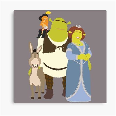 Shrek Fiona Donkey And Puss Simplified Shrek Canvas Print For