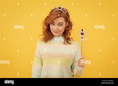 Redhead Woman In Crown Queen With Magic Wand Selfish Princess In