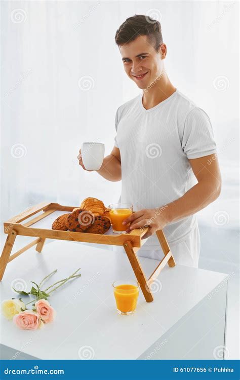 Portrait Of Man In The Morning Romantic Breakfast Stock Photo Image