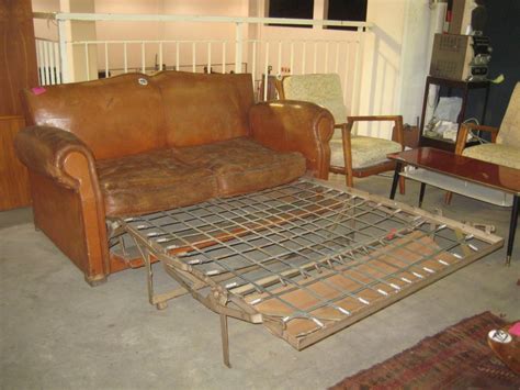 Vintage Tan Leather Sleeper Couch