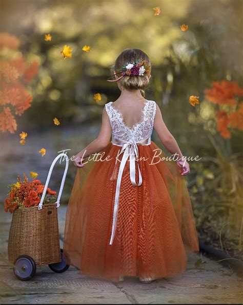 Burnt Orange Flower Girl Dress Rust Flower Girl Dress Rustic Lace Flower Girl Dress Boho