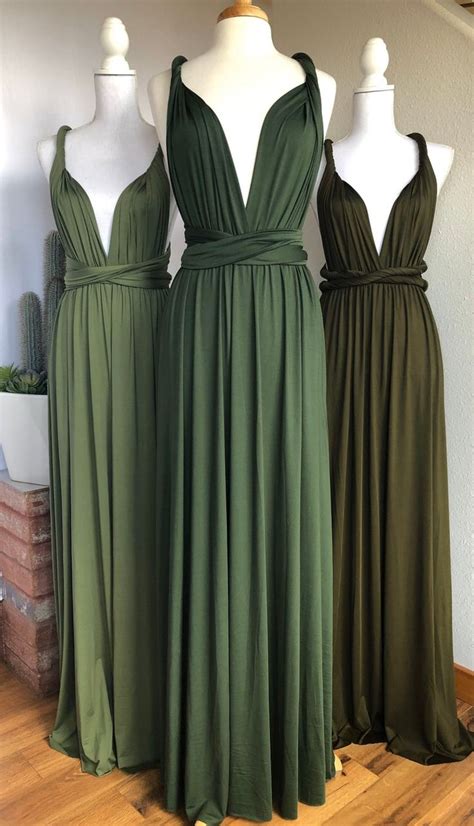 Dark Olive Green Bridesmaid Dress Custom Length Convertible Etsy