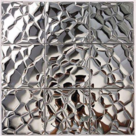 Metallic Mosaic Tile Silver Stainless Steel Tile Patterns Kitchen Backsplash Wall Brick Tiles