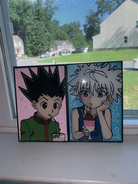 Killua And Gon Glass Painting In 2022 Glass Painting Anime Painting