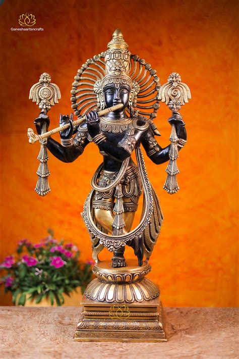 Krishna Statue 61cm Large Size Brass Krishna Statue Flute Etsy