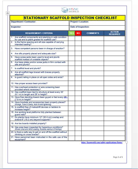 Daily Equipment Inspection Checklist Template Excel Printable Word