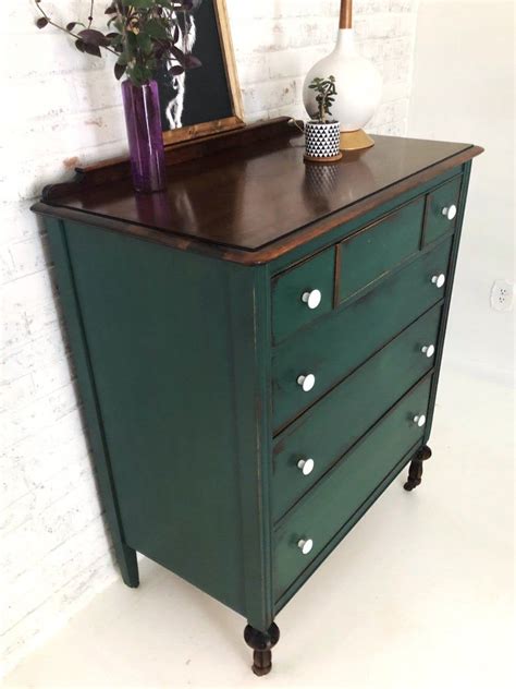 Vintage Dresser 4 Drawers Solid Wood Rustic Green Original Etsy