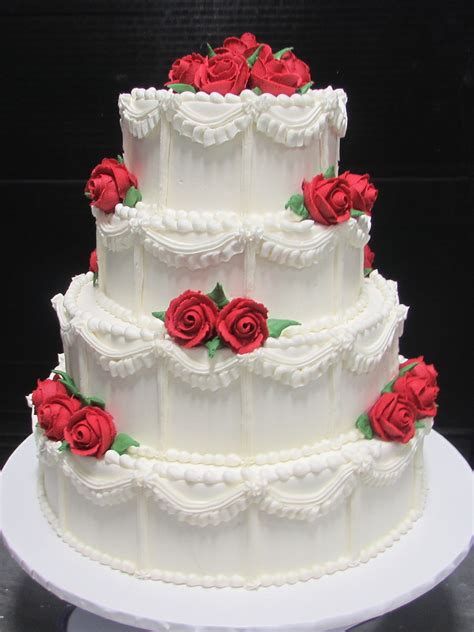 Four Tiers With White Swags And Red Roses Birthday Cake Roses Vintage