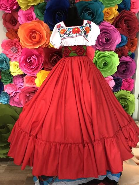 Mexican Red Double Skirt Frida Kahlo Style Womans Mexican Etsy In 2021 Traditional Mexican