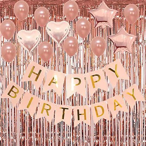 Eokeanon Birthday Party Decorations Happy Birthday Banner Rose Gold Fringe Foil Curtain
