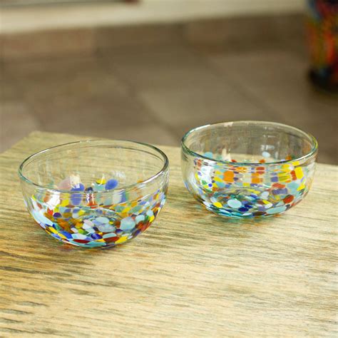 2 Artisan Crafted Colorful Mexican Hand Blown Bowls Set Confetti Festival Novica