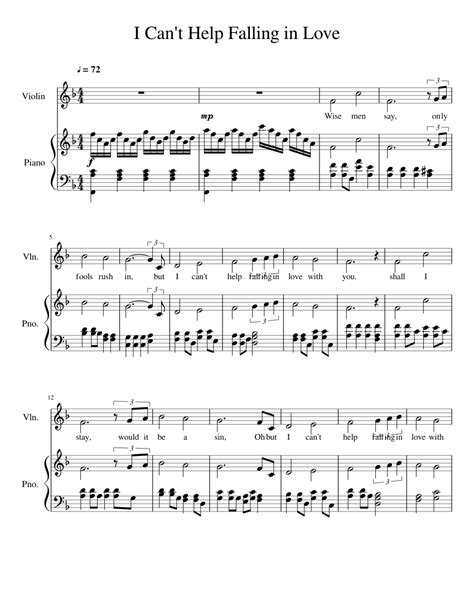 I Cant Help Falling In Love Sheet Music For Violin Piano Download