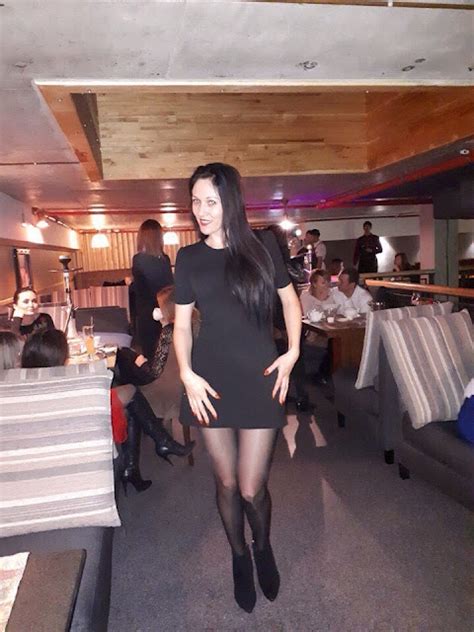 Vkdamochki Cute Slim Brunette In Black Dress Poses At The Restaurant