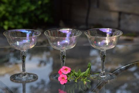 4 Vintage Iridescent Cocktail Glasses Vintage Iridescent Martini ~ Champagne Glasses