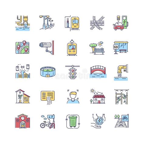 Urban Infrastructure Rgb Color Icons Set Stock Vector Illustration Of