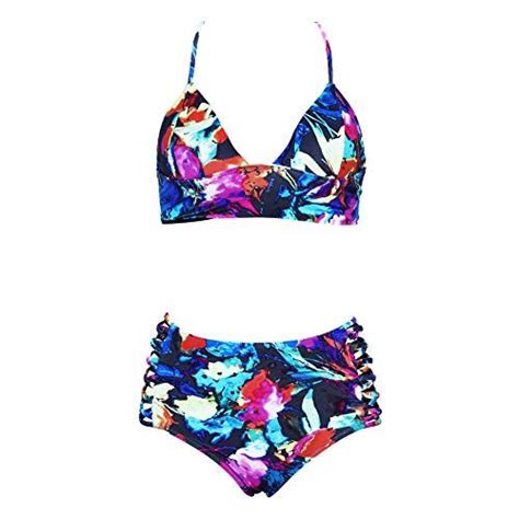 Dixperfect Women S Swimwear Two Pieces Lace Up Back Longline Triangle