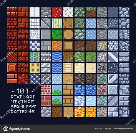 Pixel Art Style Set Of Different 16x16 Texture Pattern Sprites Stone