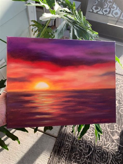 Original Vibrant Coastal Sunset Oil Painting On Gallery Etsy
