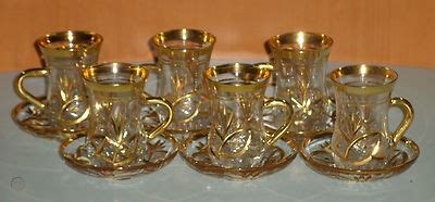 Abka Crystal Tea Set Teacups Saucers Hand Made Crystal Kt