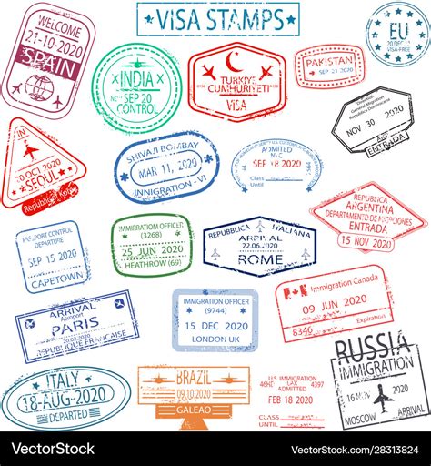Set Arrival And Departure Visa Stamps Royalty Free Vector