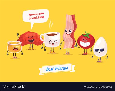 Set Of Breakfast Characters Cute Cartoons Vector Image