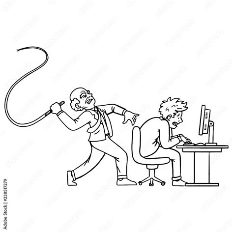 Boss With Whip Strikes His Employee At The Pc In The Office Fuck Up Comic Vector The Boss As