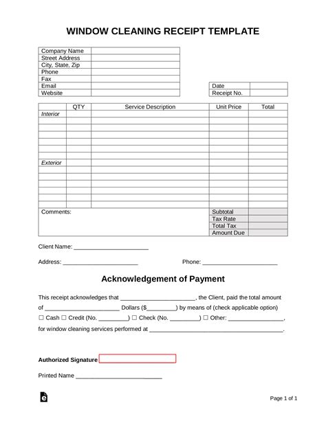 Free Window Cleaning Receipt Template PDF Word EForms
