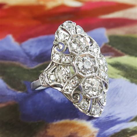 Antique Edwardian Vintage 1920s Old European Cut Diamond Engagement Anniversary Cocktail Ring