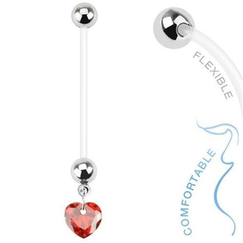 14g 16mm Bioflex Pregnancy Belly Bar Navel Ring With Dangle Cz Heart The Body Jewellery Store
