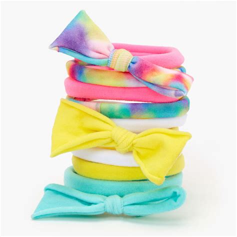 Claires Club Rainbow Tie Dye Rolled Bow Hair Ties 10 Pack Claires Us