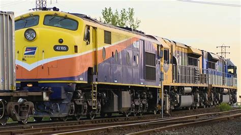 Freight Train With Ldps And 42105 Qrnational Trains In Melbourne