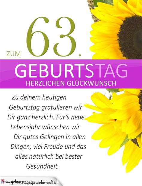 Schlichte Geburtstagskarte Mit Sonnenblumen Zum 63 Geburtstag Geburtstagssprüche Welt