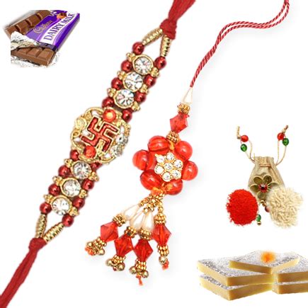 Swastik Rakhi And Pearl Lumba Rakhi In Set For Bhaiya Bhabhi Rakhdi